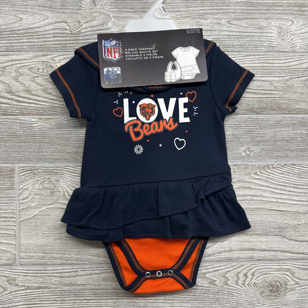 NEW Chicago Bears Love Dress, Bib & Bootie Set 3-6M