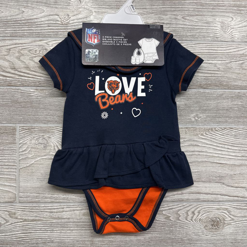 NEW Chicago Bears Love Dress, Bib & Bootie Set 6M