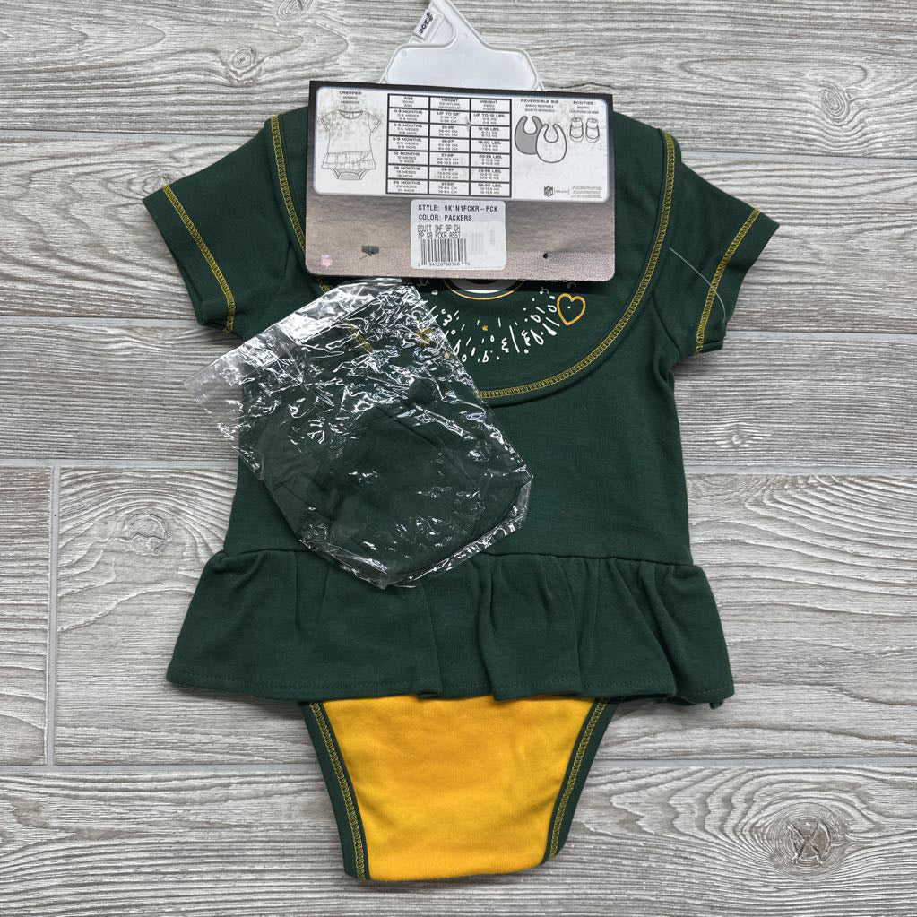 NEW Green Bay Packers Love Dress, Bib & Bootie Set 6M