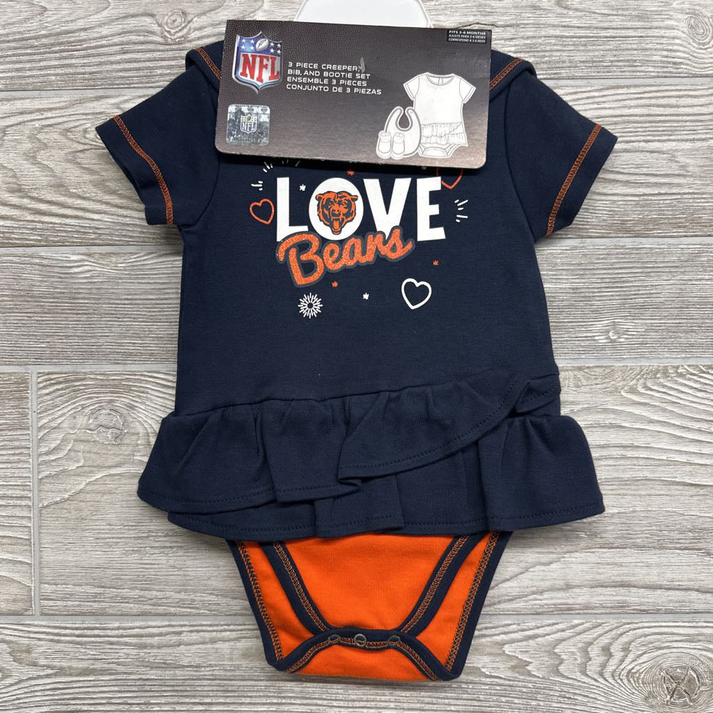 NEW Chicago Bears Love Dress, Bib & Bootie Set 3-6M