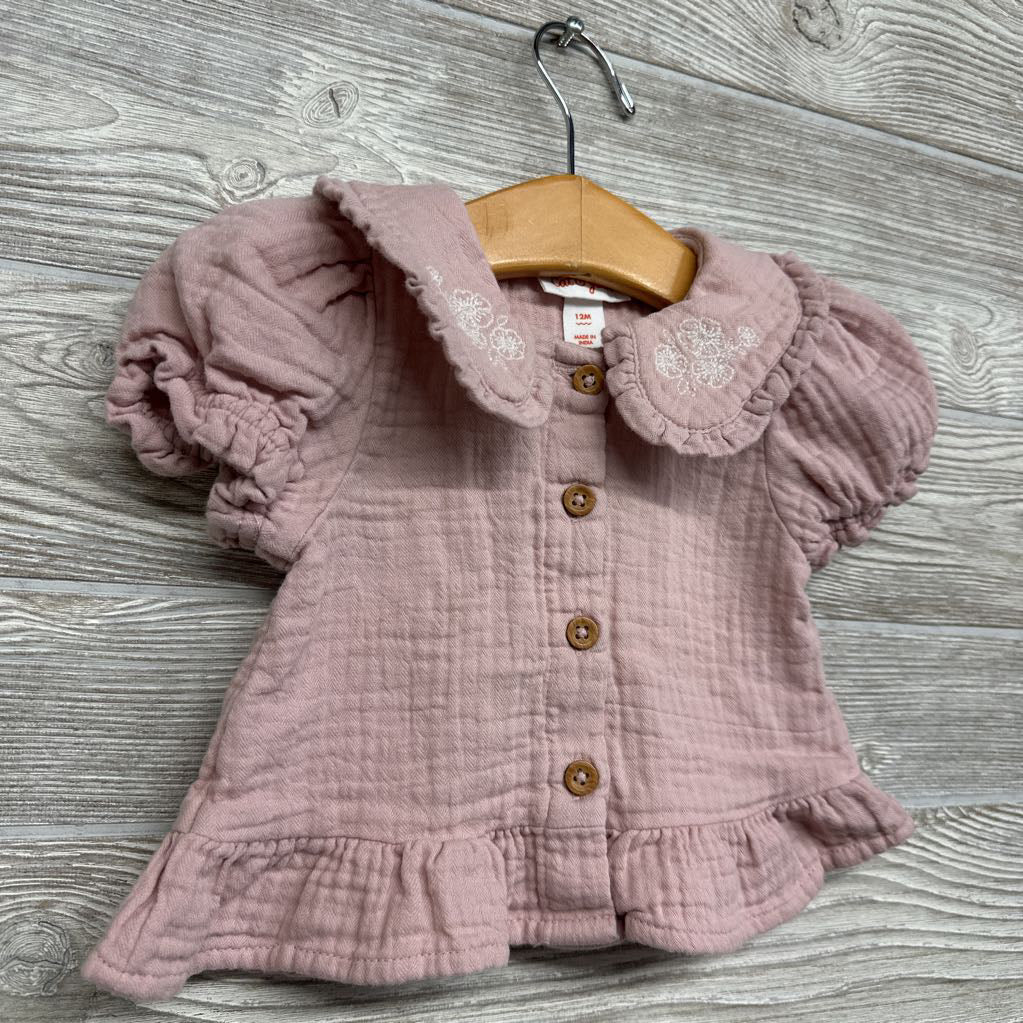 Gauze Button Up Collared Shirt Flowers 12M