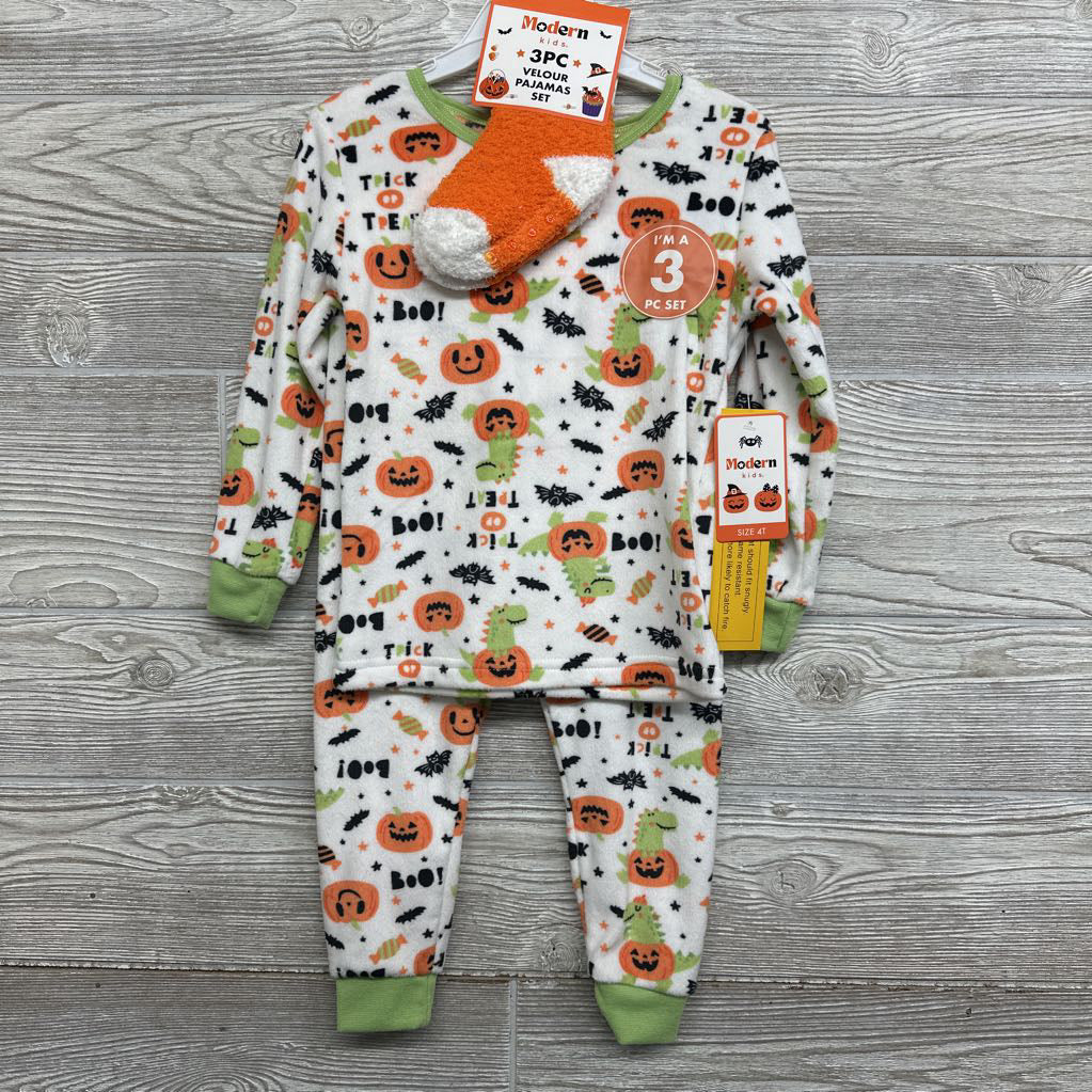 NEW 2 Pc Plush Pj Dinosaur & Pumpkins & Socks 4t