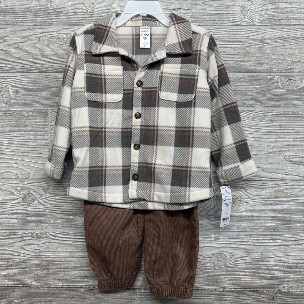 NEW Cord Pants & Plush Plaid Button Up Shirt 2t