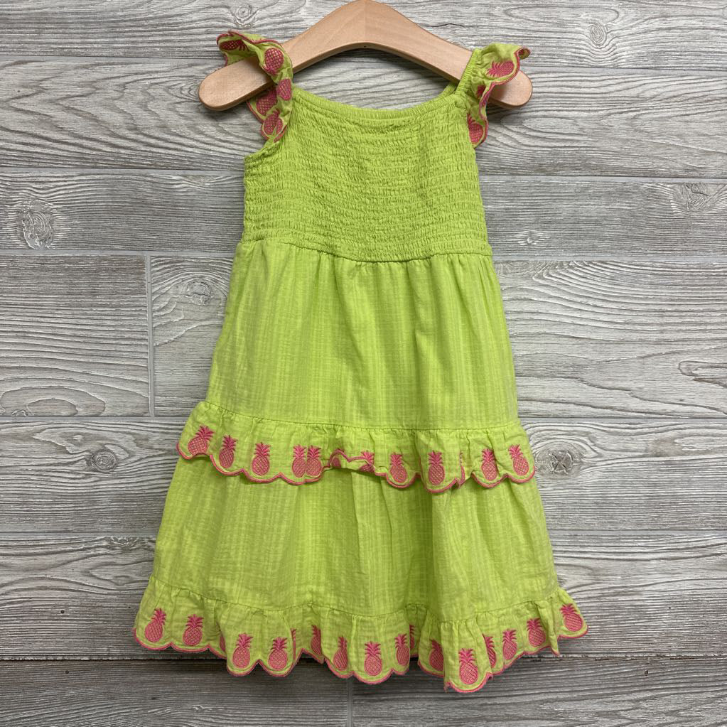 Smocked Flutter Sleeve Dress Embroidered Pineapples 5t