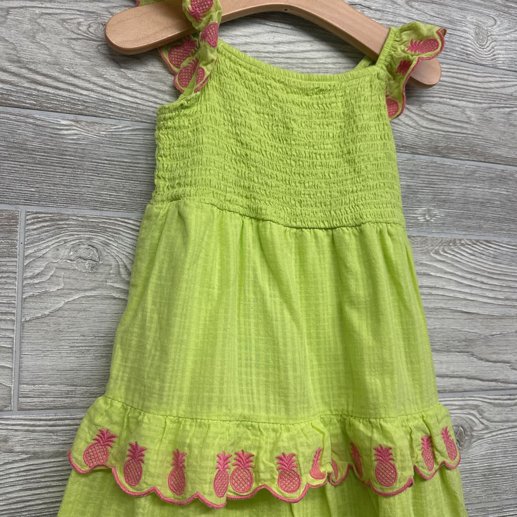 Smocked Flutter Sleeve Dress Embroidered Pineapples 5t