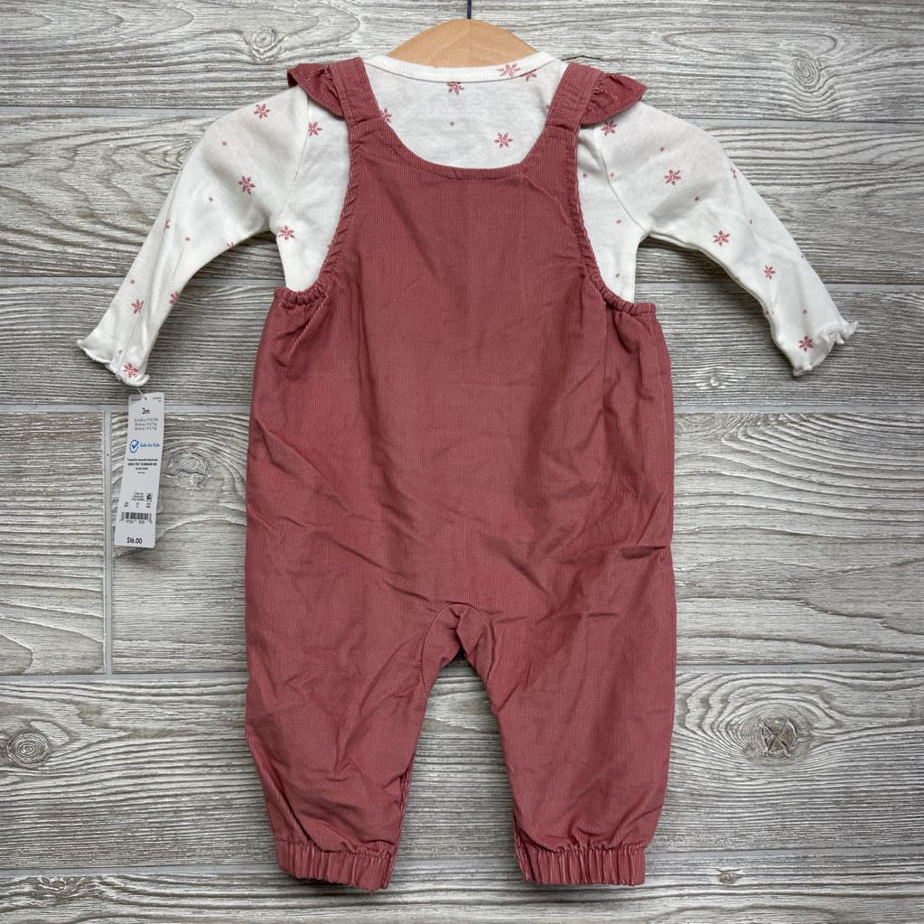 NEW Corduroy Overalls & Shirt Flowers 3M