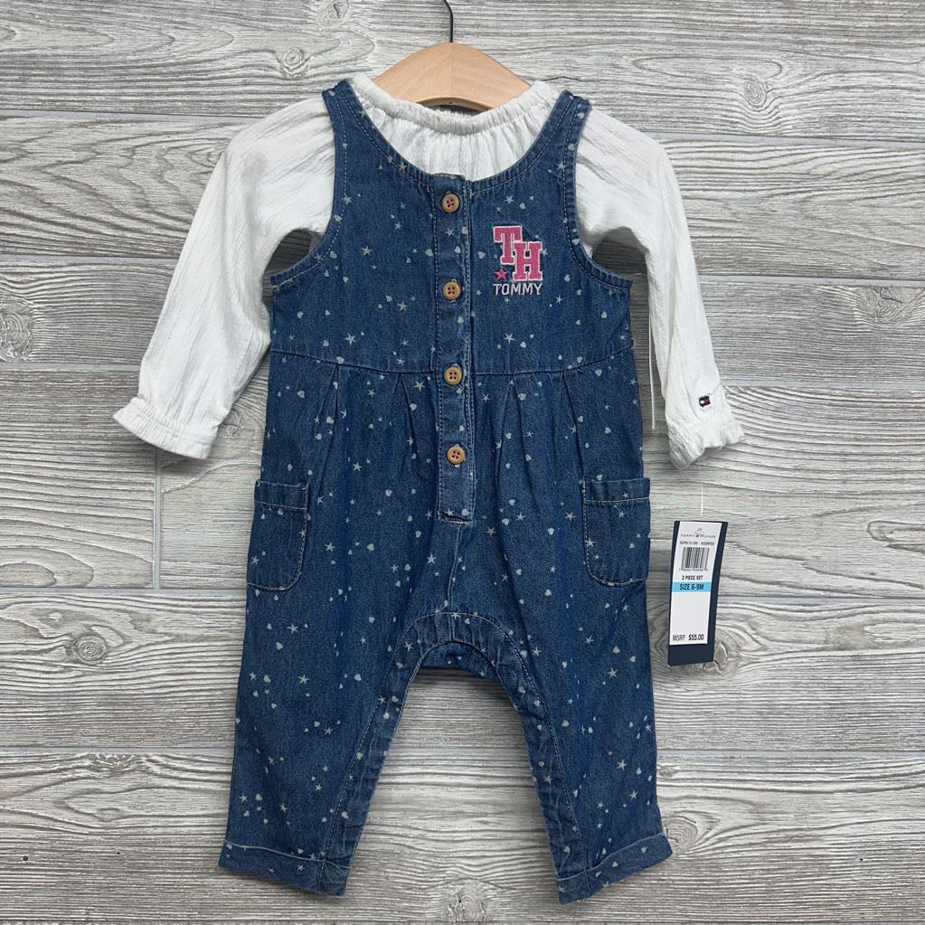 NEW Denim Overalls & Shirt Stars Hearts 6-9M