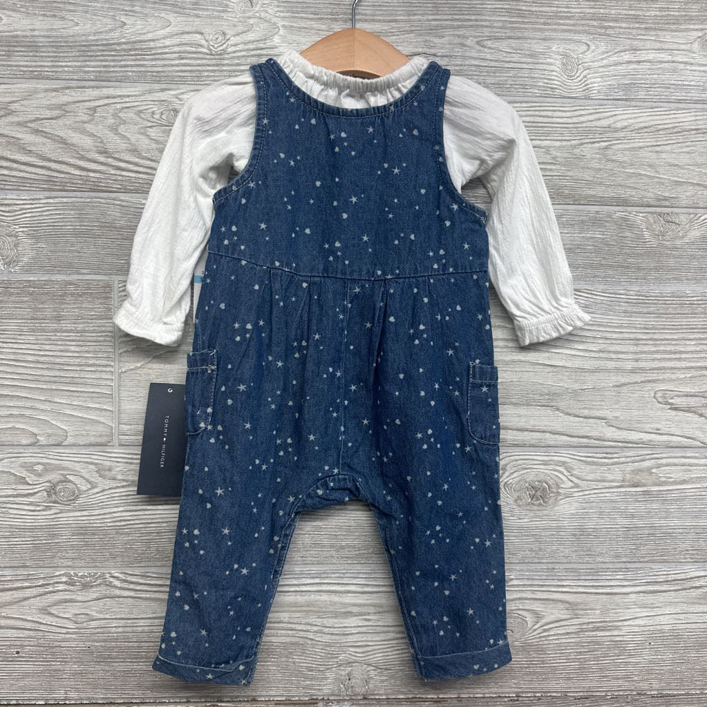 NEW Denim Overalls & Shirt Stars Hearts 6-9M