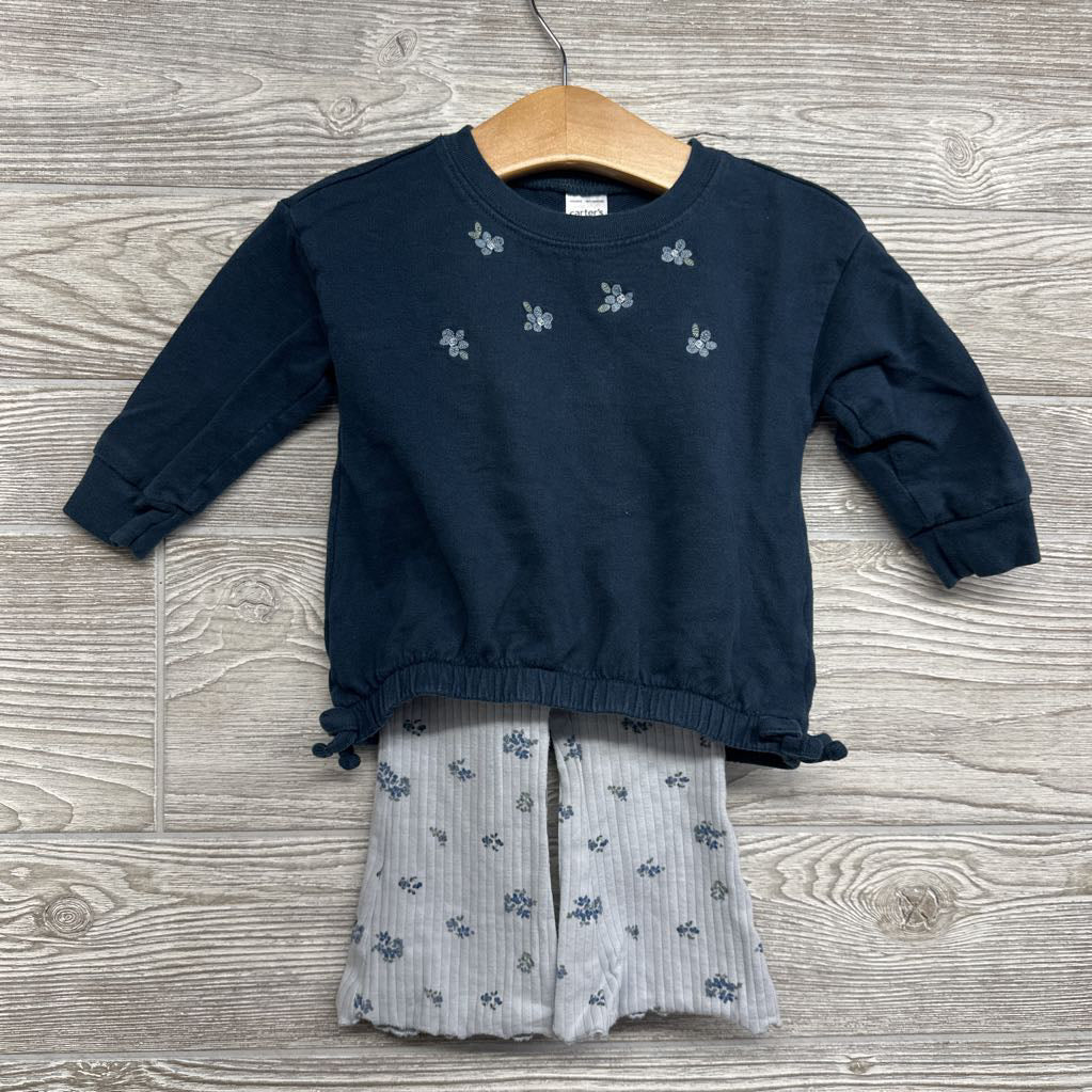 Crewneck Side Bows & Ribbed Flare Pants Flowers 12M