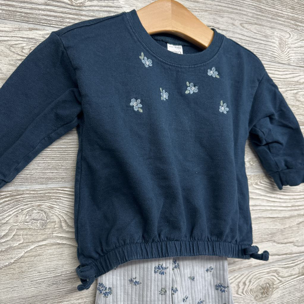 Crewneck Side Bows & Ribbed Flare Pants Flowers 12M