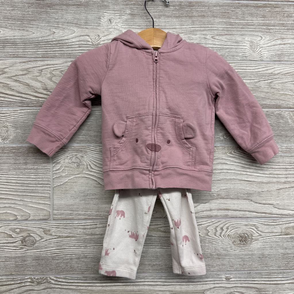Full Zip Hoodie Bear Pocket, Waffle Knit Bodysuit & Pants Bears 12M