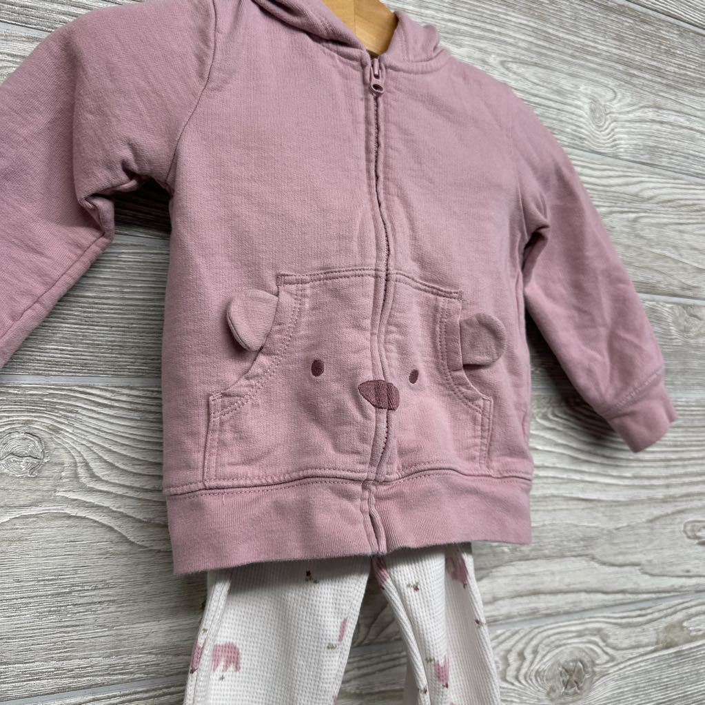Full Zip Hoodie Bear Pocket, Waffle Knit Bodysuit & Pants Bears 12M