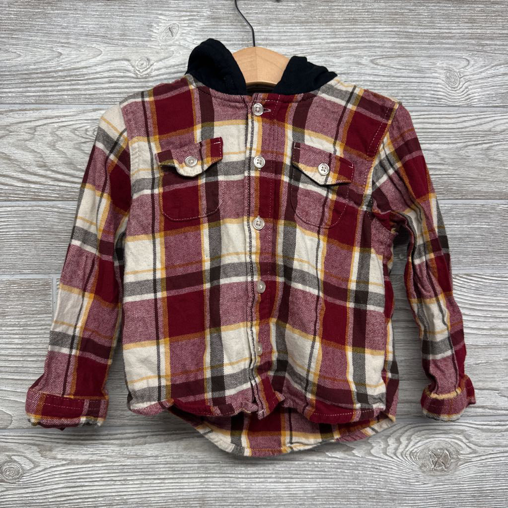 Flannel Button Up Plaid Shirt W/ Hood 3t