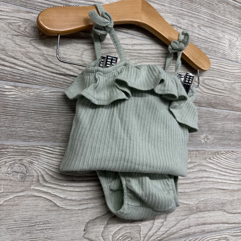 Ribbed Bow Strap Tank Bodysuit & Bummies 6-9M