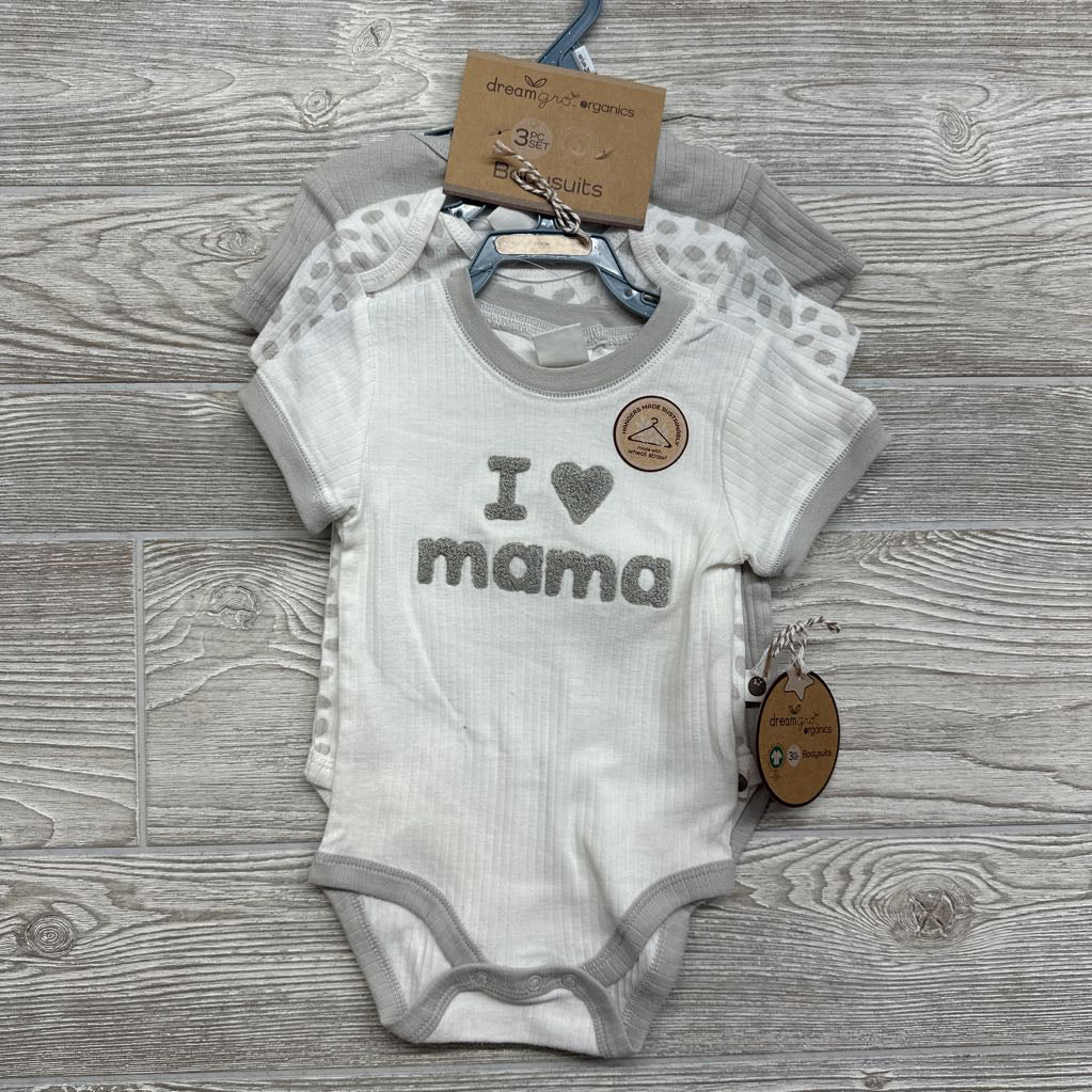 NEW 3 Pc Ribbed Bodysuits I Heart Mama Dots 6-9M