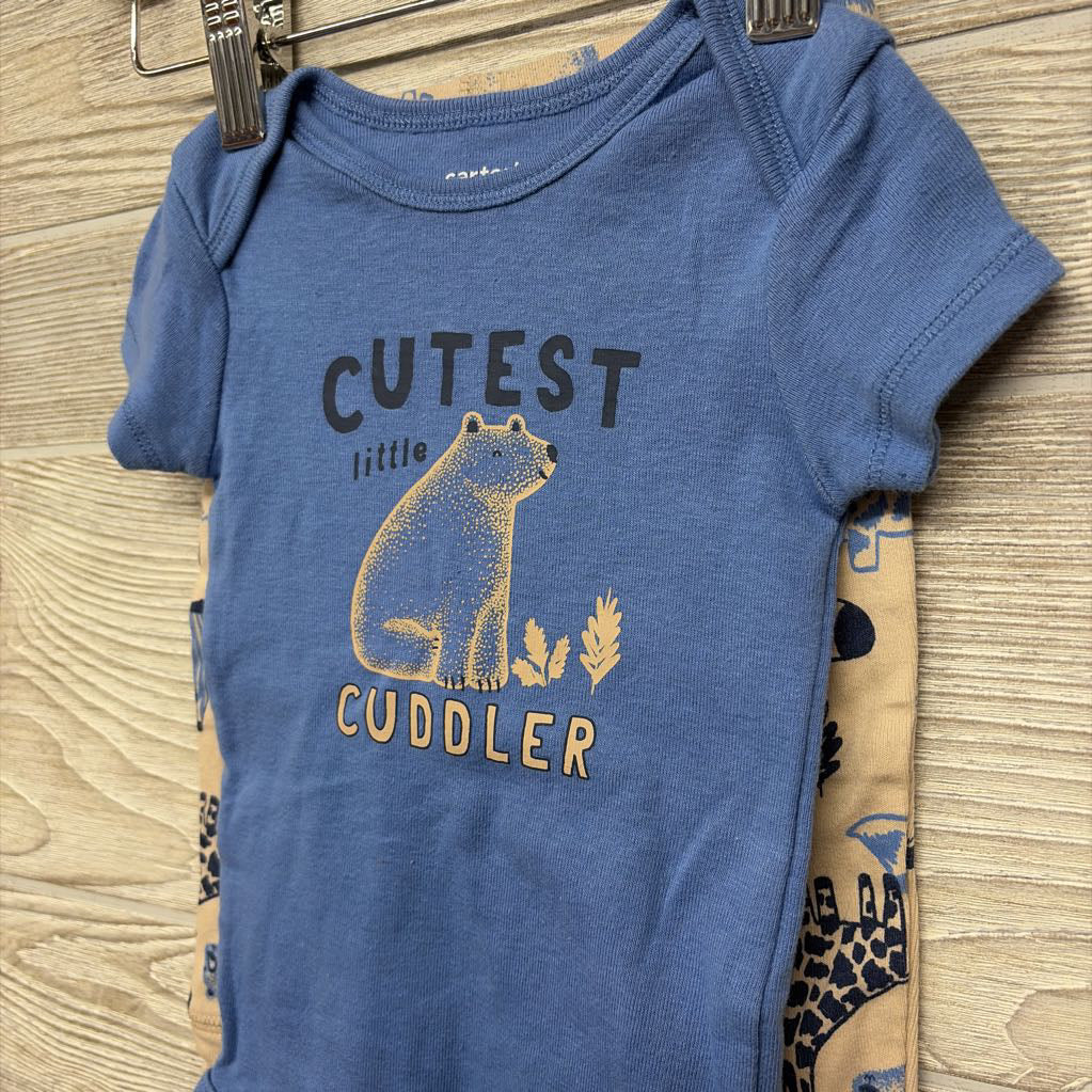 Bodysuit Cutest Little Cuddler & Pants Animals 6M