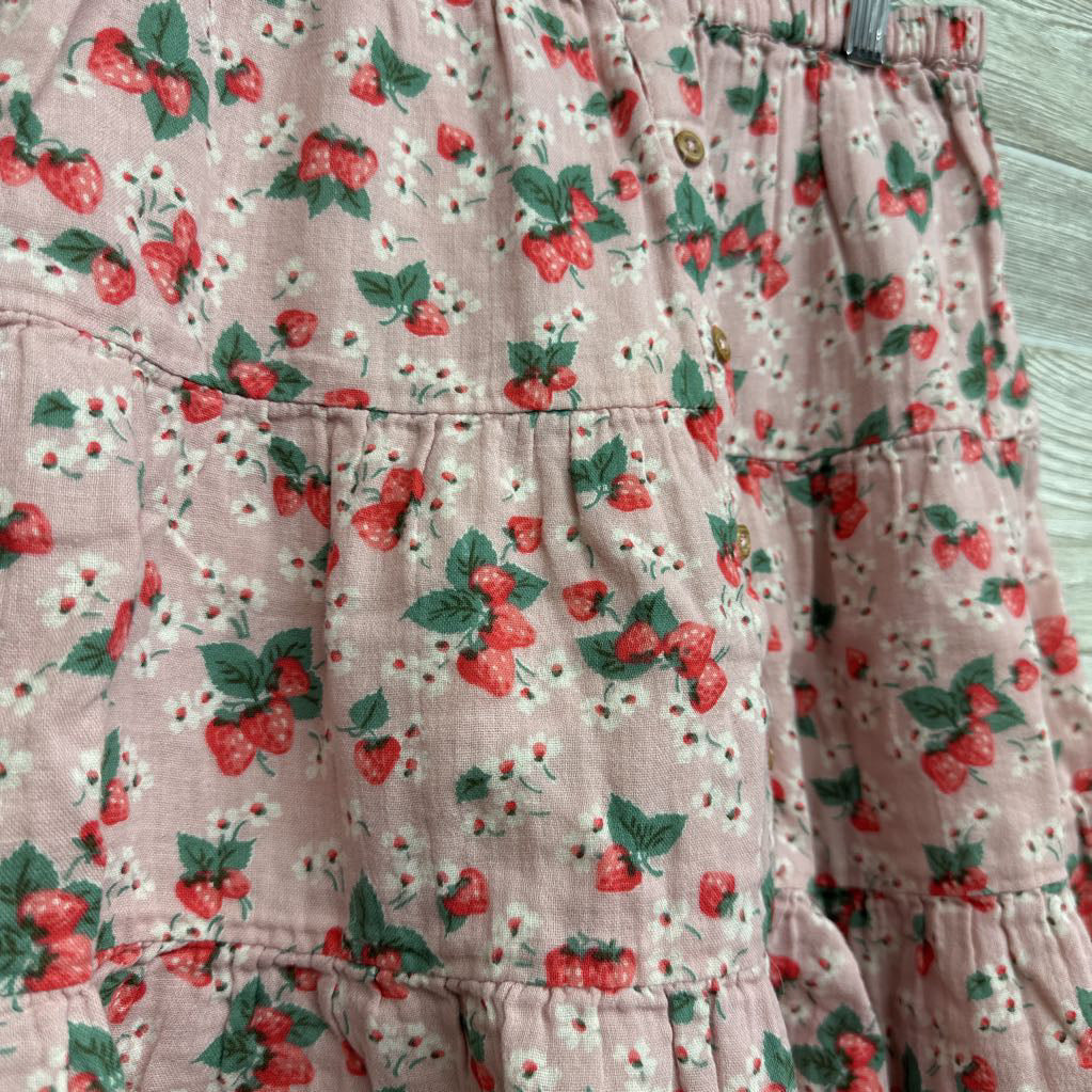Button Up Gauze Skirt Flowers Strawberries 8-9