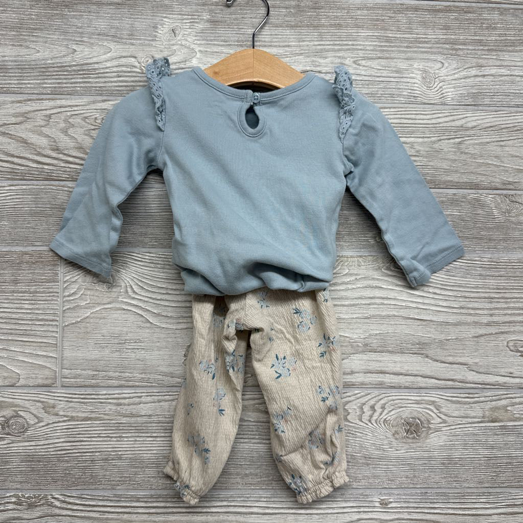 LS Bodysuit Eyelet Ruffle & Textured Pants Flowers 12M