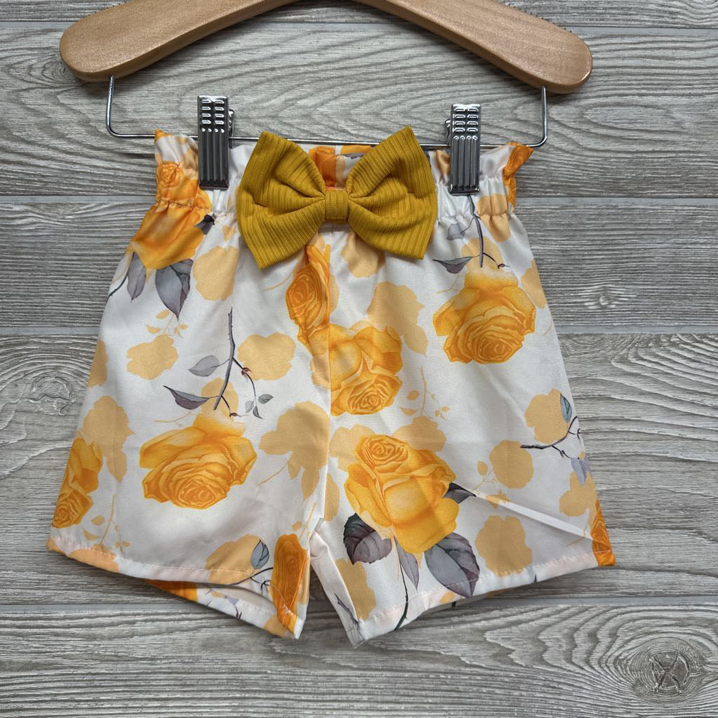 Flutter Sleeve Ribbed Shirt & Paperbag Shorts Flowers 12-18M