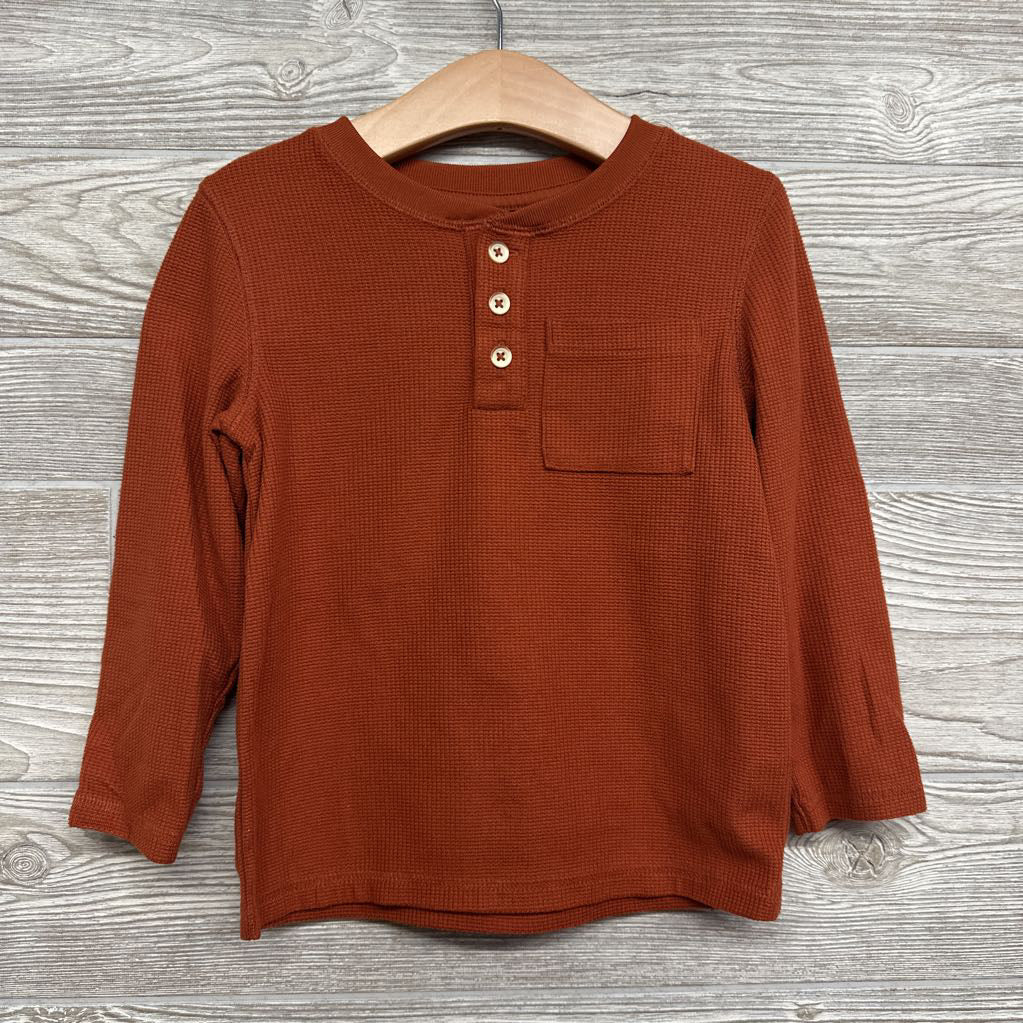 LS Waffle Knit Henley Shirt Chest Pocket 4T