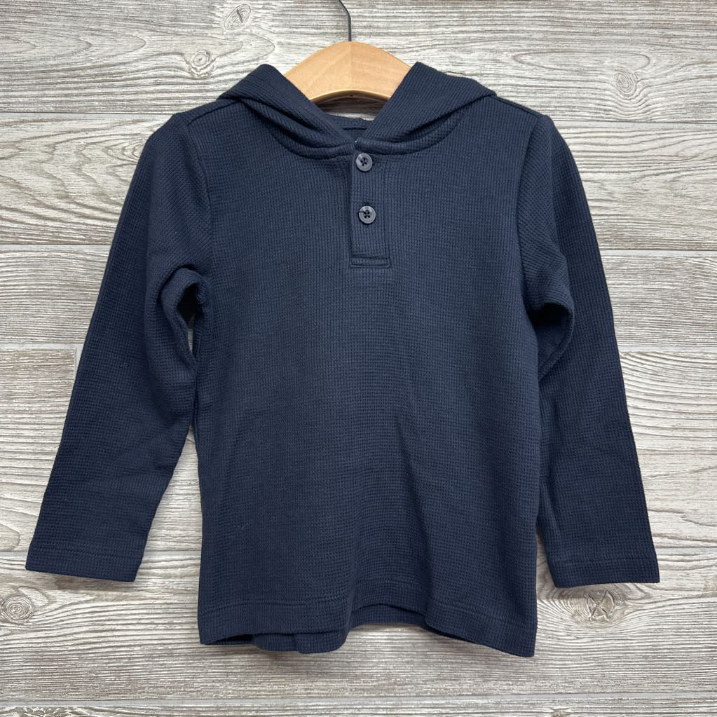 LS Waffle Knit Henley Shirt W/ Hood 4T