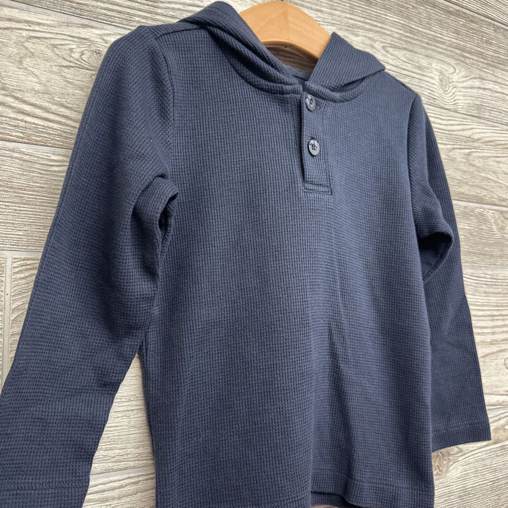 LS Waffle Knit Henley Shirt W/ Hood 4T