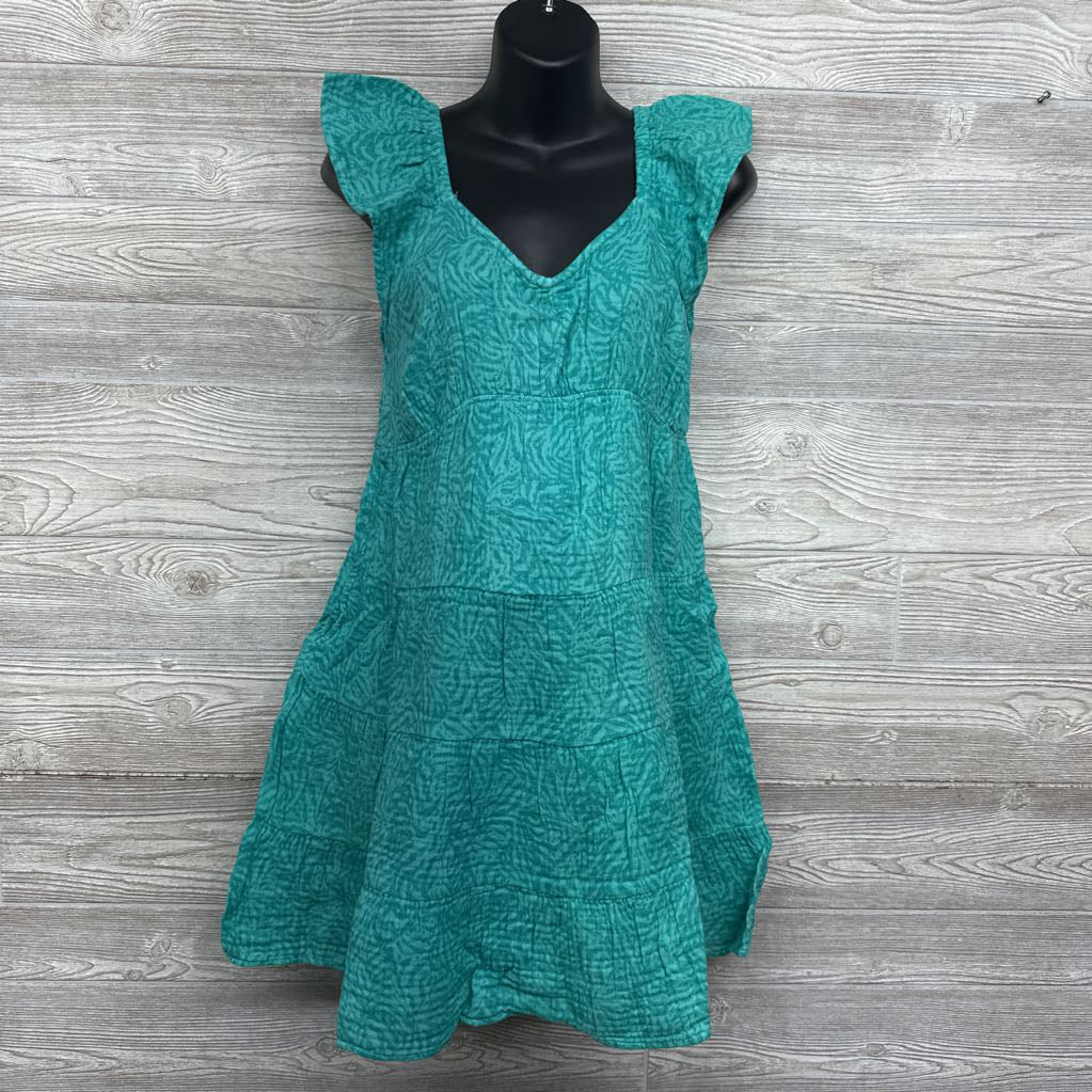 NEW Flutter Sleeve Mini Dress Aqua Print Medium