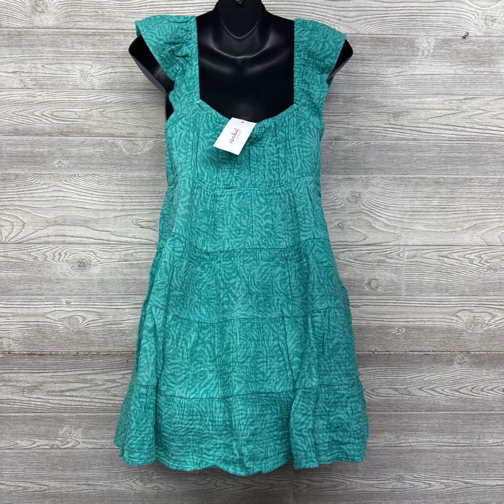 NEW Flutter Sleeve Mini Dress Aqua Print Medium