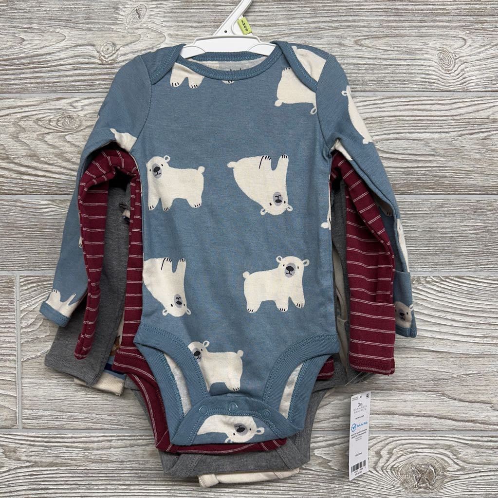 NEW 4 Pk LS Onesies Polar Bear, Stripes, Rabbit 3M