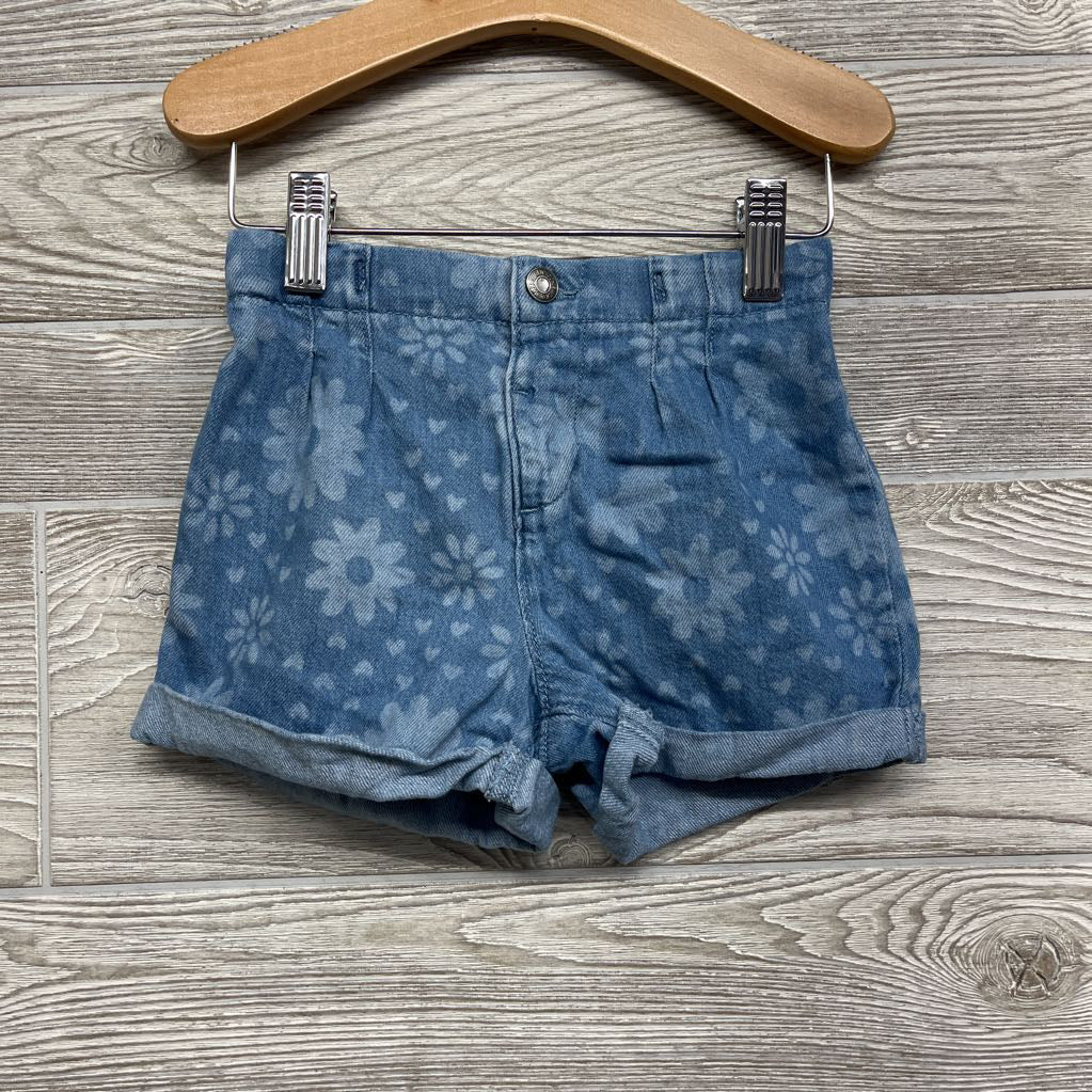 Denim Shorts Cuffed Flowers 4T