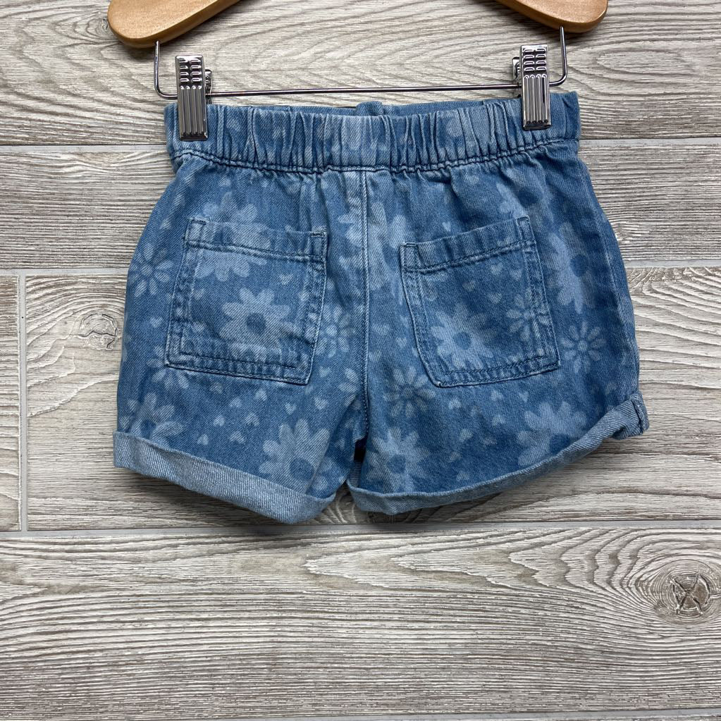 Denim Shorts Cuffed Flowers 4T