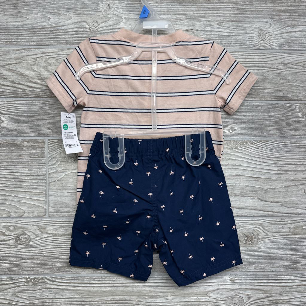 NEW Henley Shirt Stripes & Pull On Shorts Palm Trees 24M