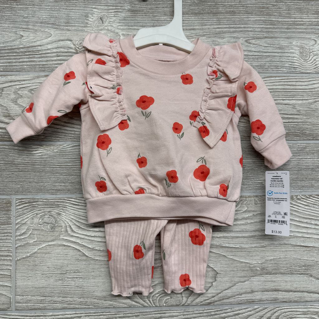 NEW Crewneck Ruffles & Ribbed Leggings Flowers NB