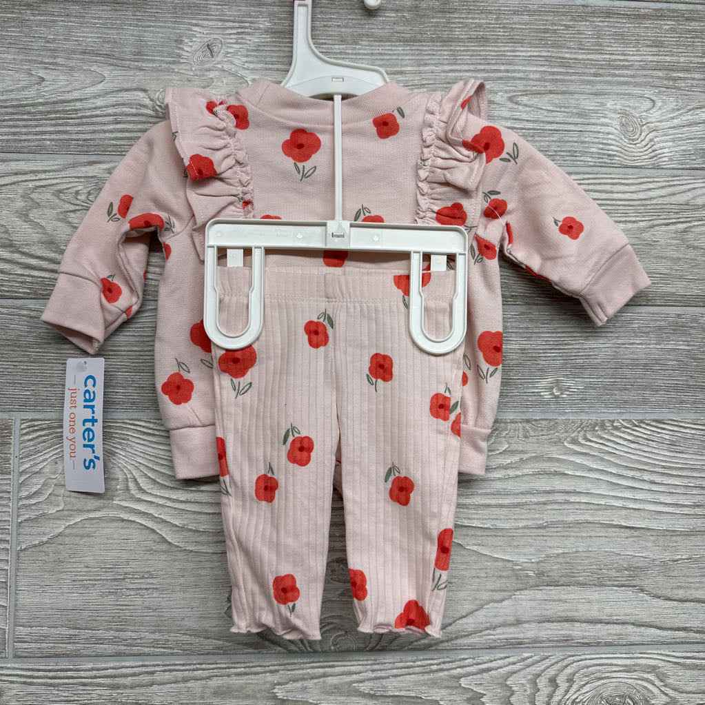 NEW Crewneck Ruffles & Ribbed Leggings Flowers NB