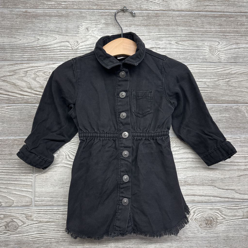 LS Denim Button Up Dress Frayed 12M