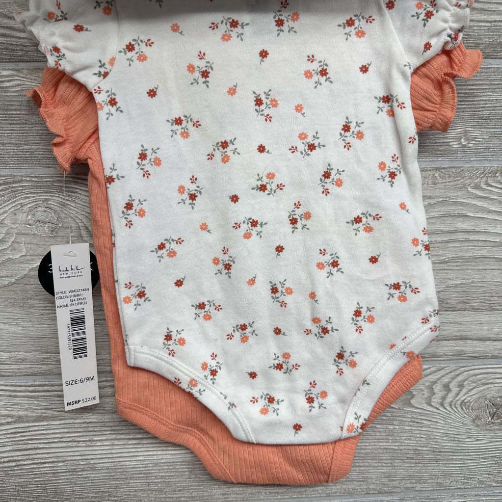 NEW 3 Pk Bodysuits Ribbed Flowers 6-9M