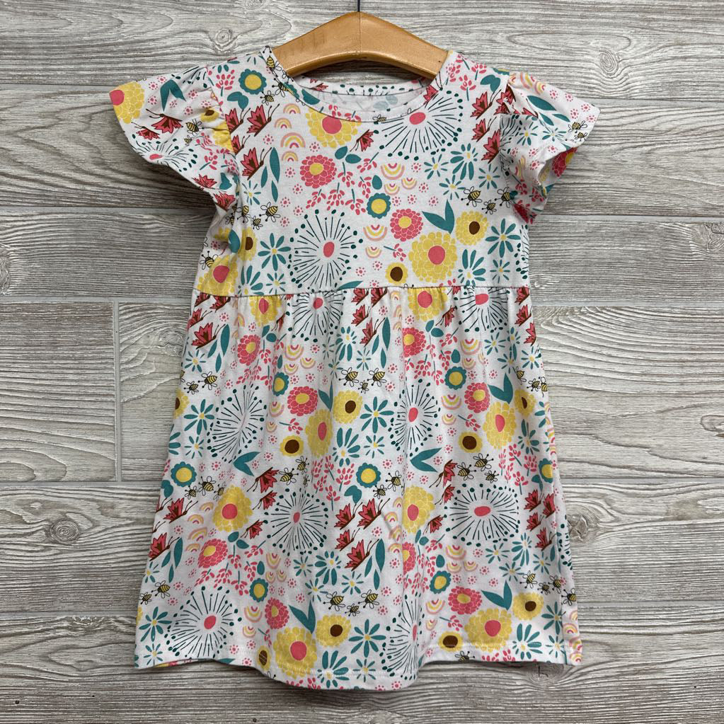 Flutter Sleeve Dress Flowers Bees 4T
