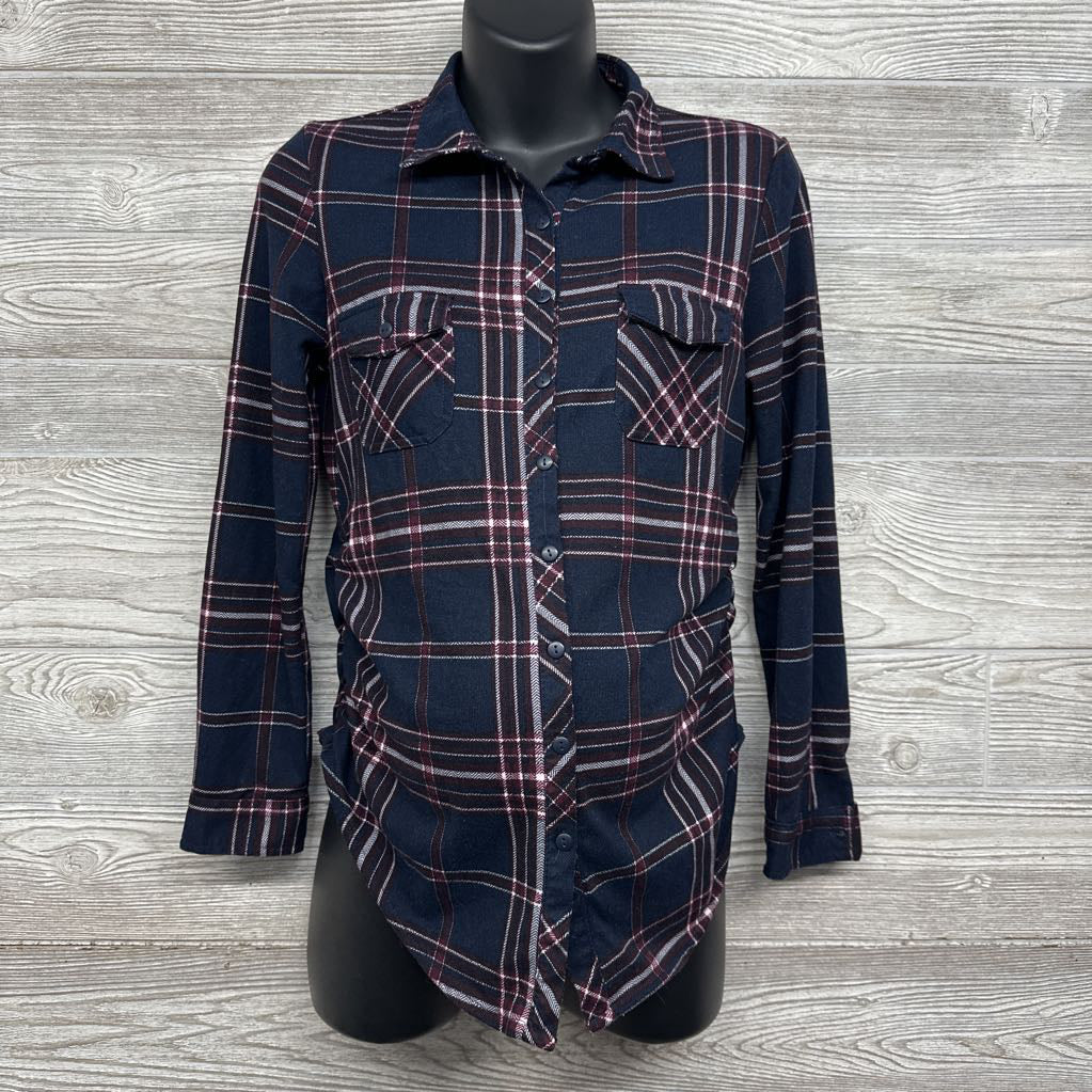 LS Plaid Ruched Button Up Shirt Small