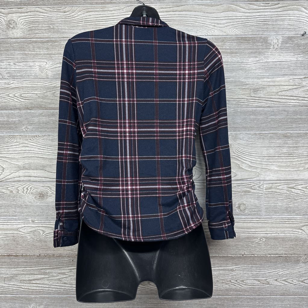 LS Plaid Ruched Button Up Shirt Small