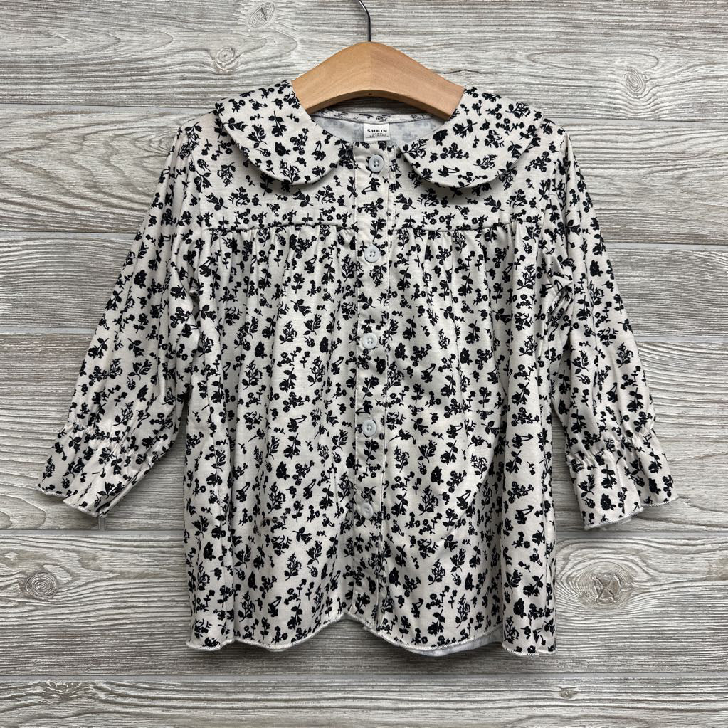 Button Up Collar Dress Flowers 18-24M