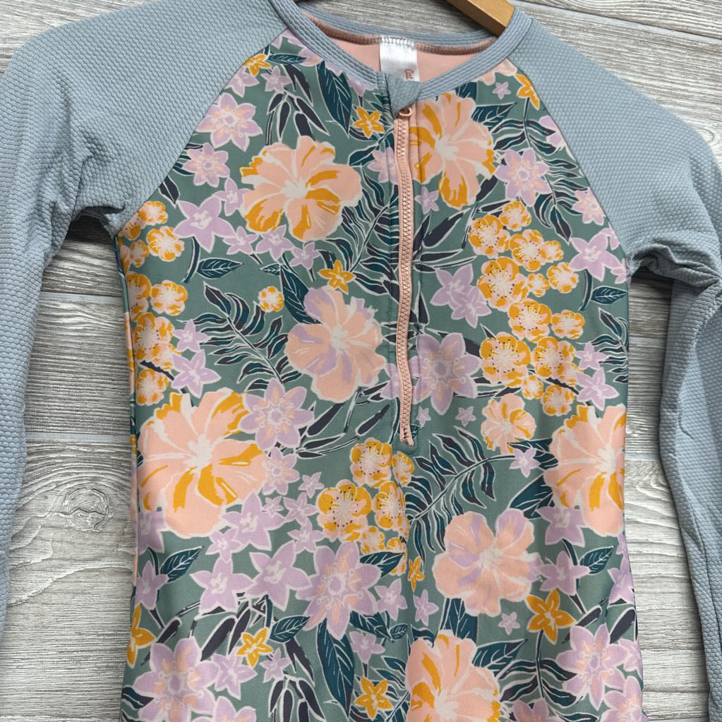 1/4 Zip LS Swimsuit Flowers 10-12