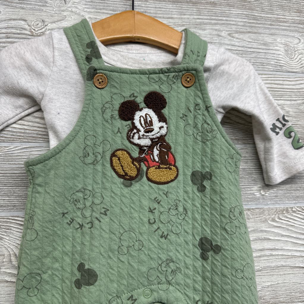 Quilted Overalls & LS Shirt Mickey Mouse 0-3M