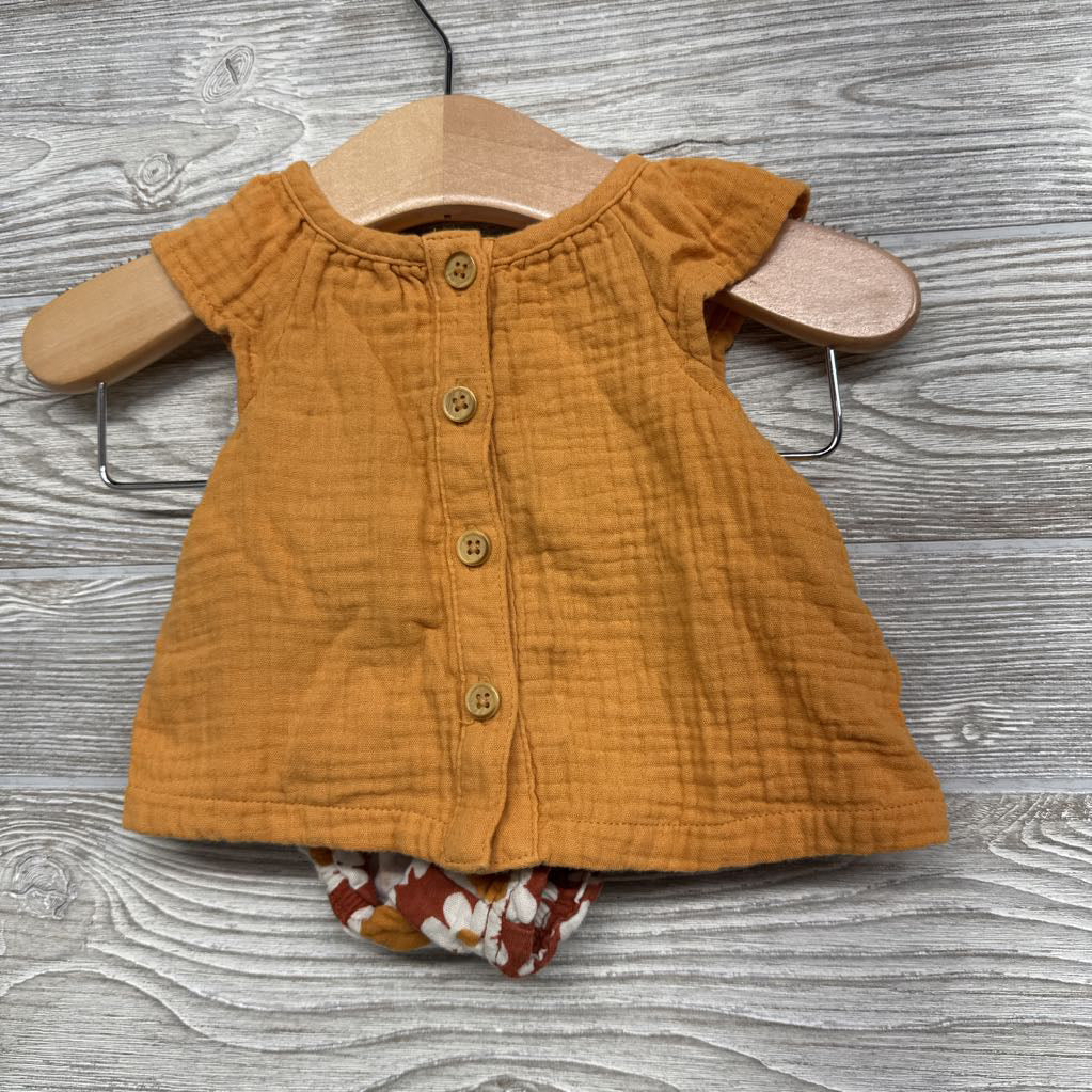 Muslin Button Up SS Shirt & Flower Bubble Shorts 0-3M