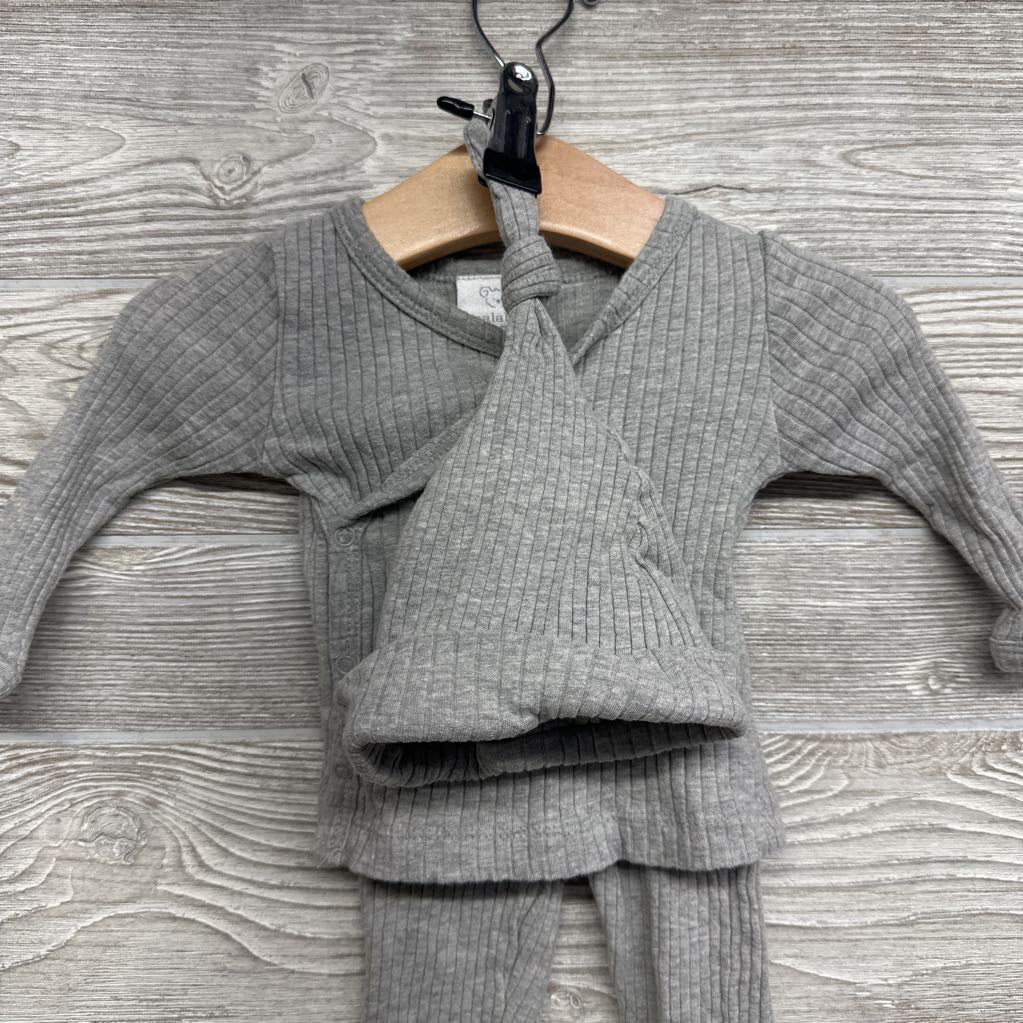 LS Ribbed Side Snap Shirt & Footed Pants W/ Hat 0-3M