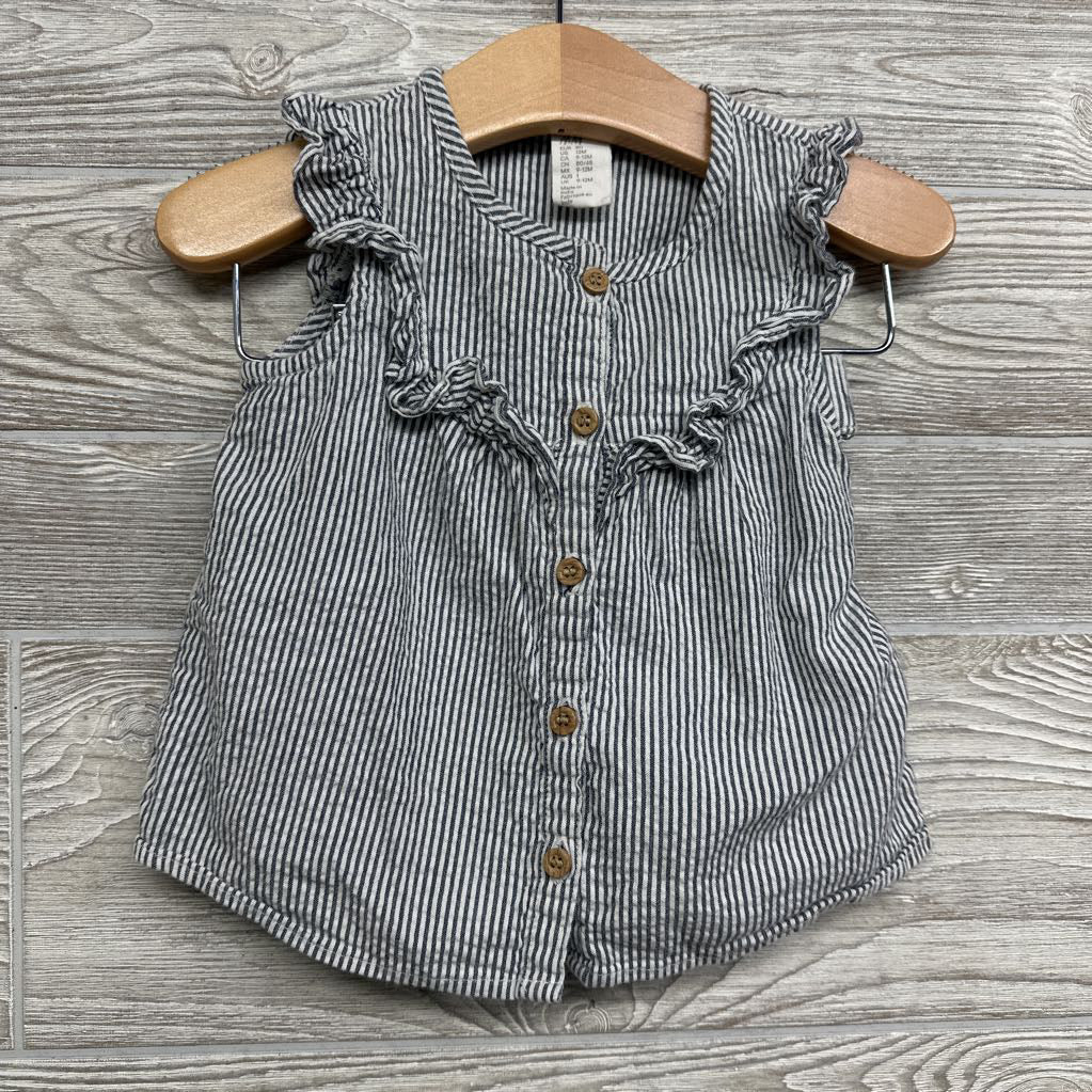 Textured Button Up Flutter Sleeve Shirt & Shorts Stripes 12M