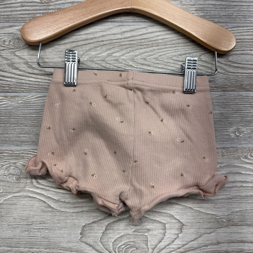 Ribbed Shorts Ruffle Trim Flowers 4T