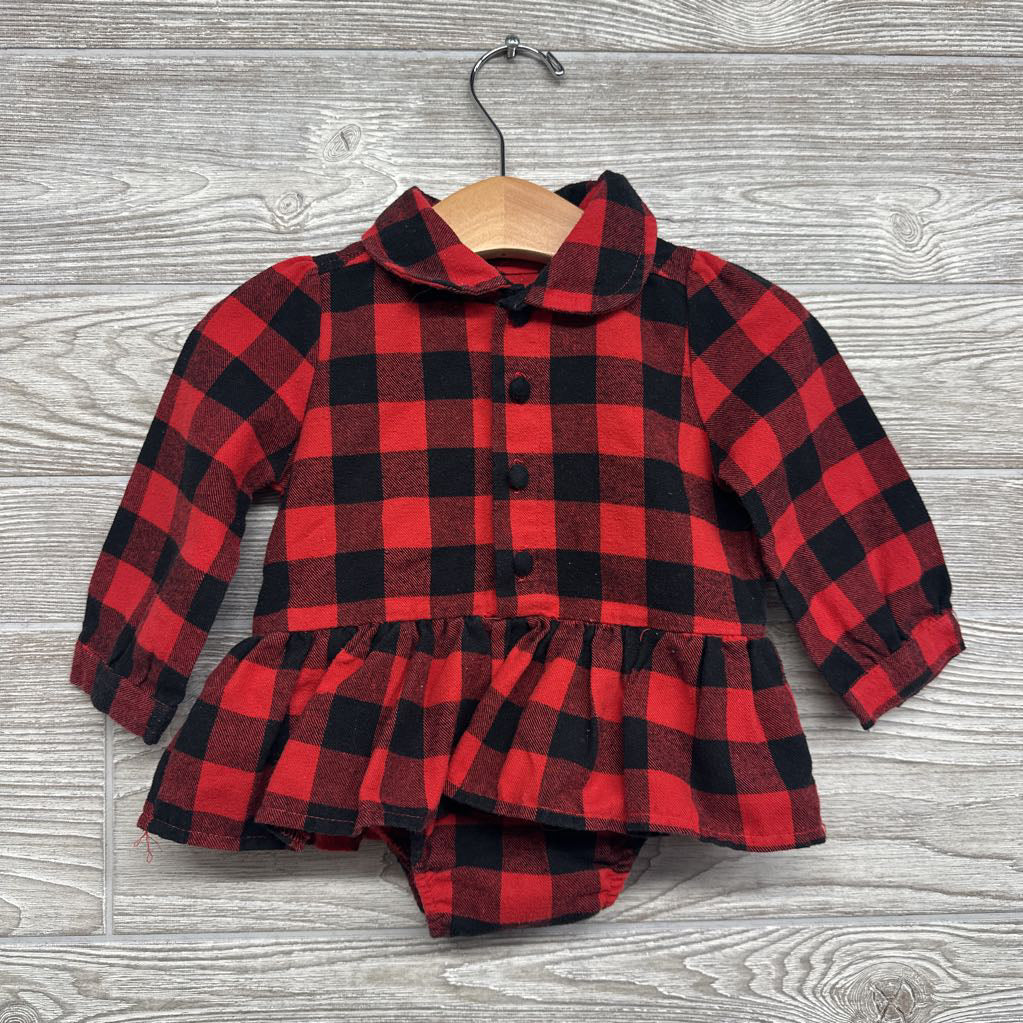 Flannel Buffalo Plaid Button Up Peplum Shirt 9-12M