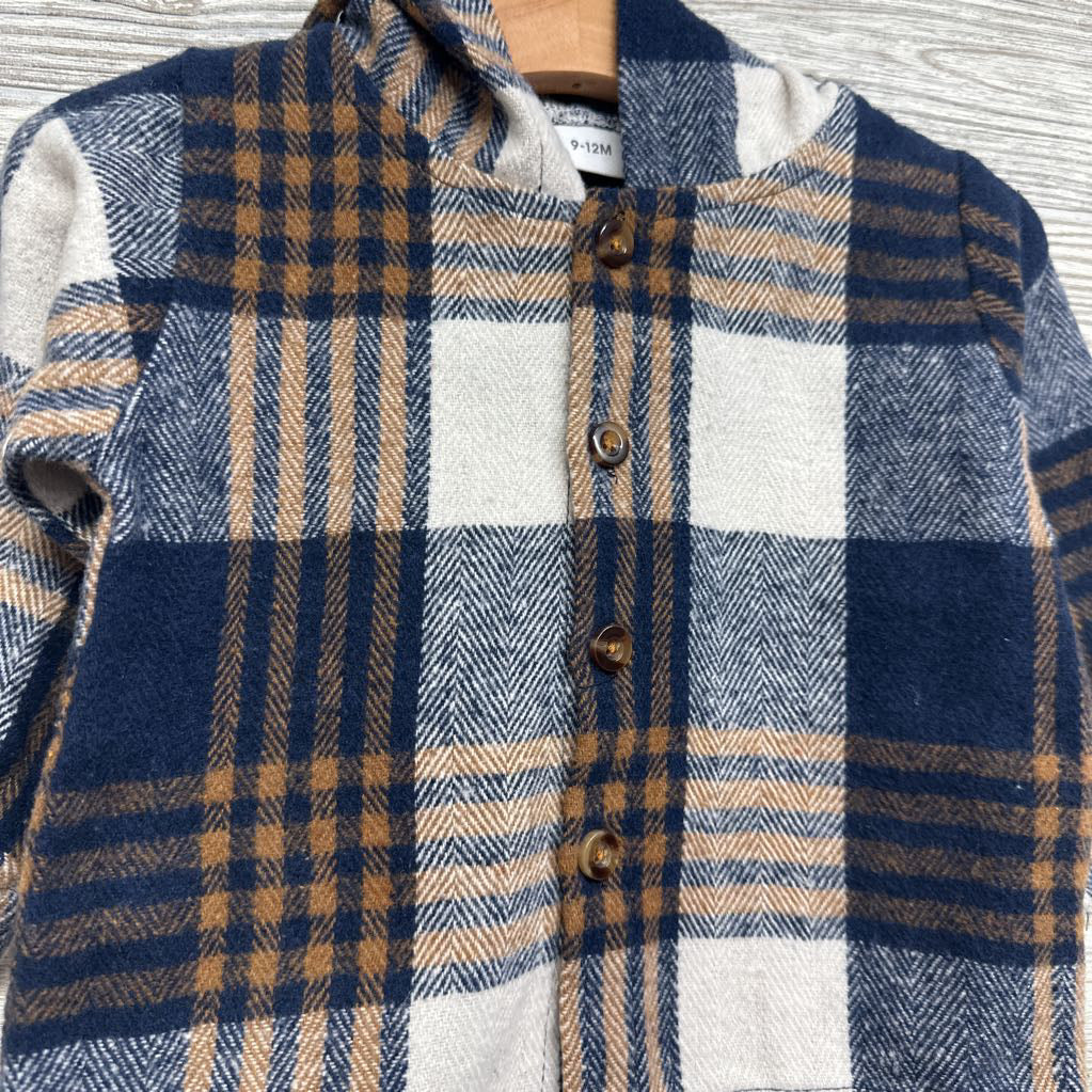 Plaid Fleece Button Up Shirt W/ Hood 9-12M