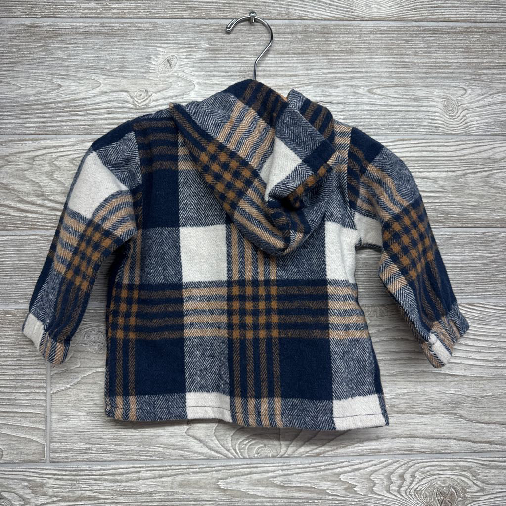 Plaid Fleece Button Up Shirt W/ Hood 9-12M
