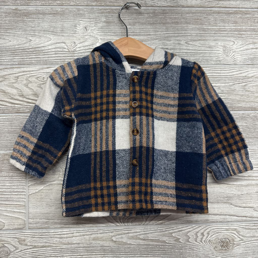 Plaid Fleece Button Up Shirt W/ Hood 9-12M